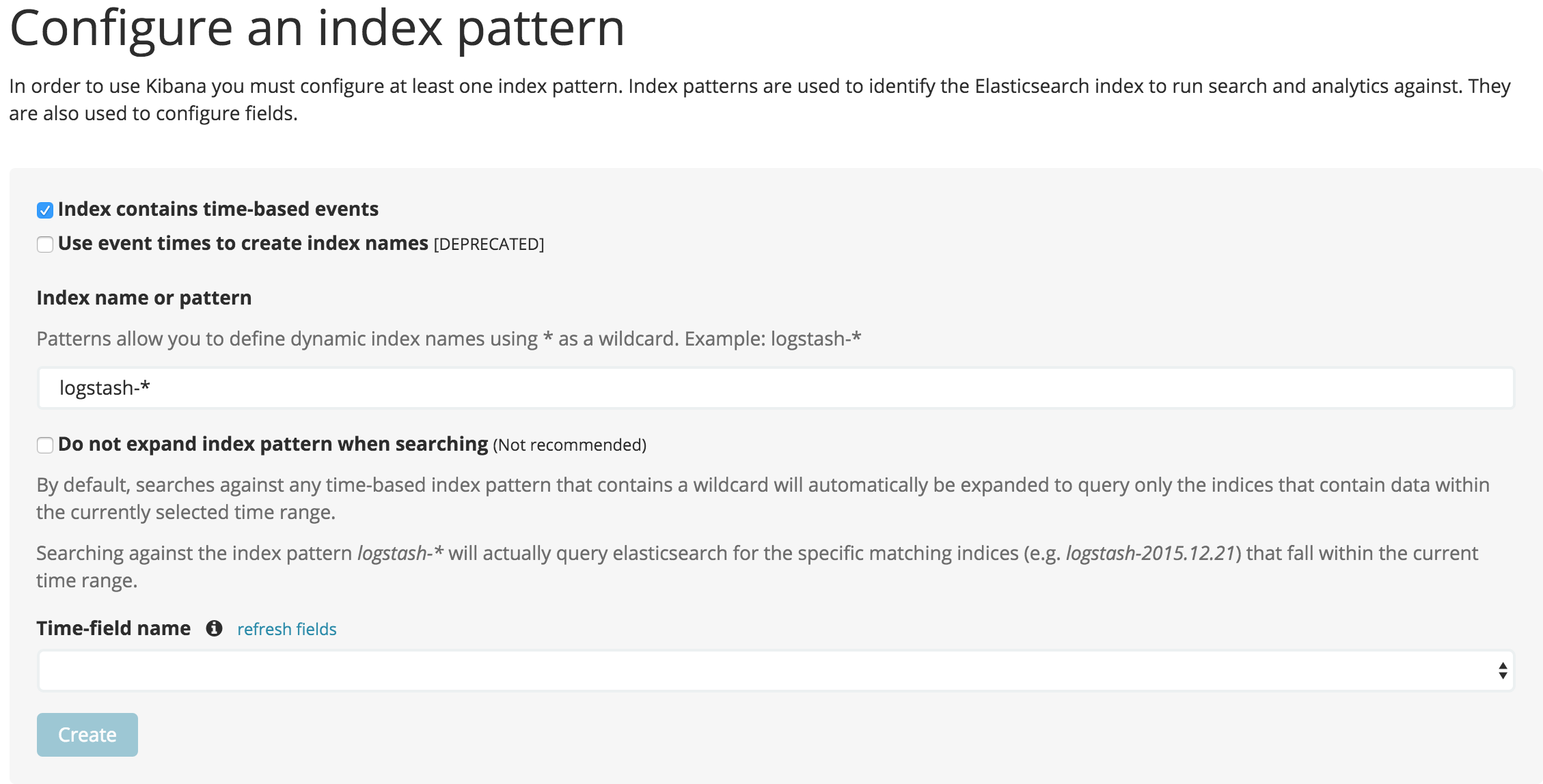 Kibana start page