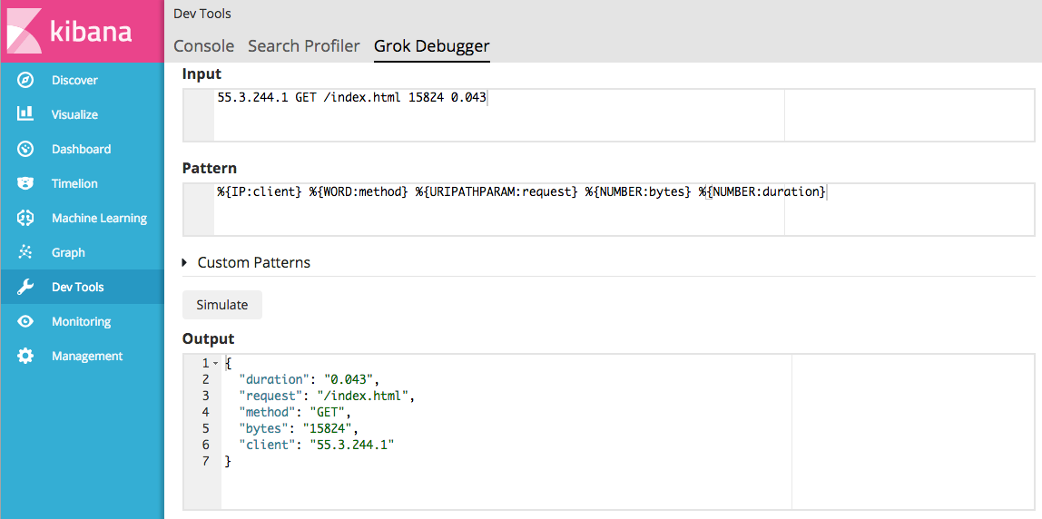 Viewing Grok Debugger Output