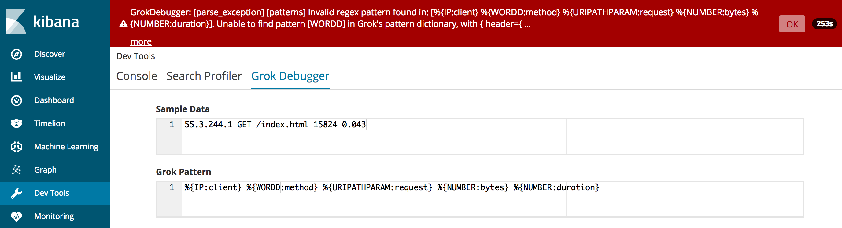 Viewing Grok Debugger Errors