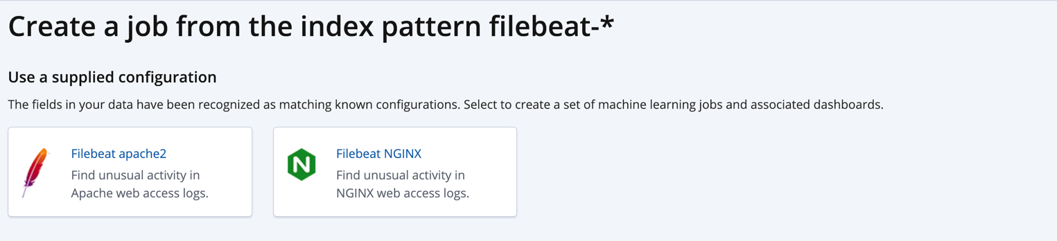 A screenshot of the Filebeat job creation wizards