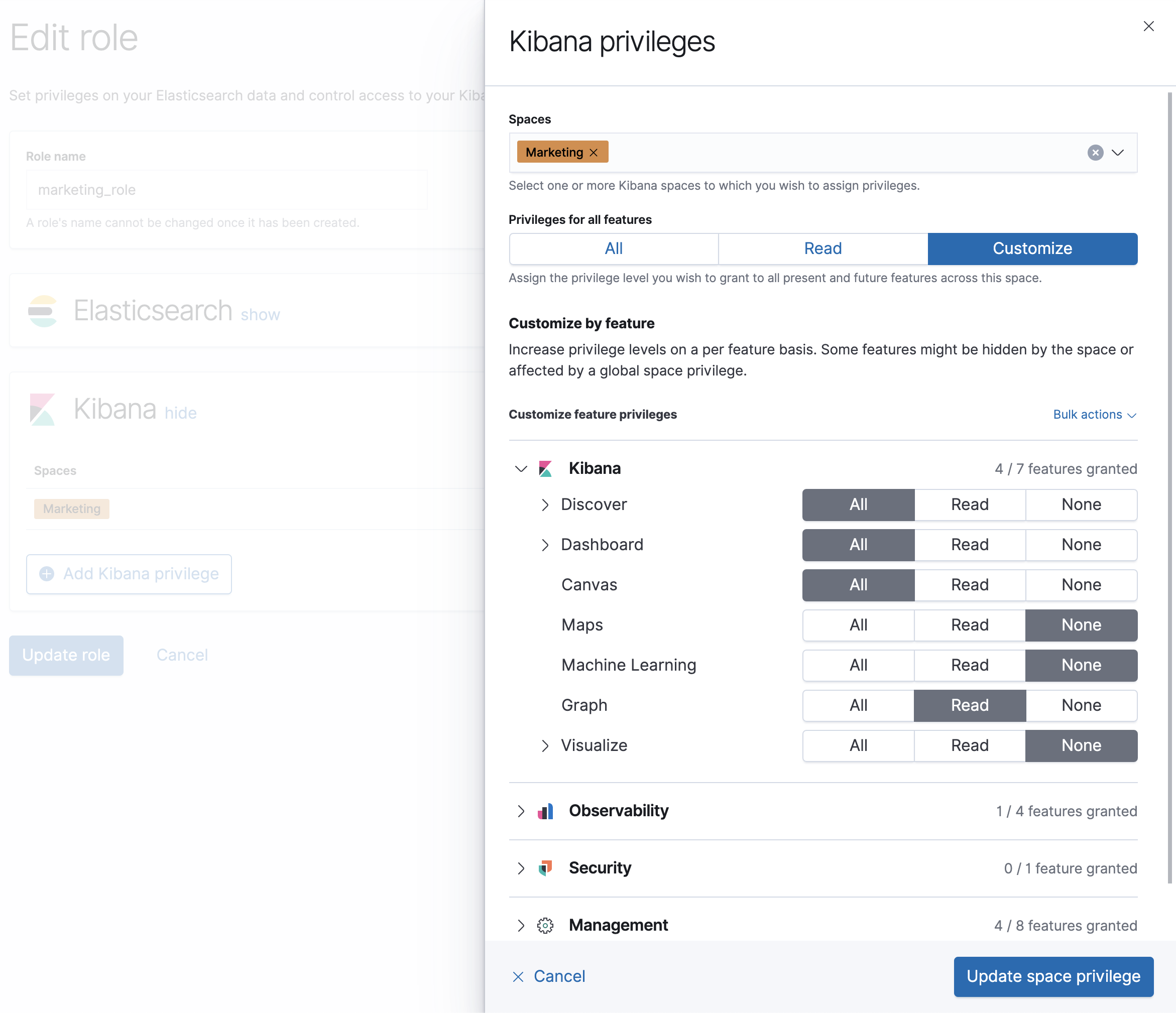 Controlling features visiblity