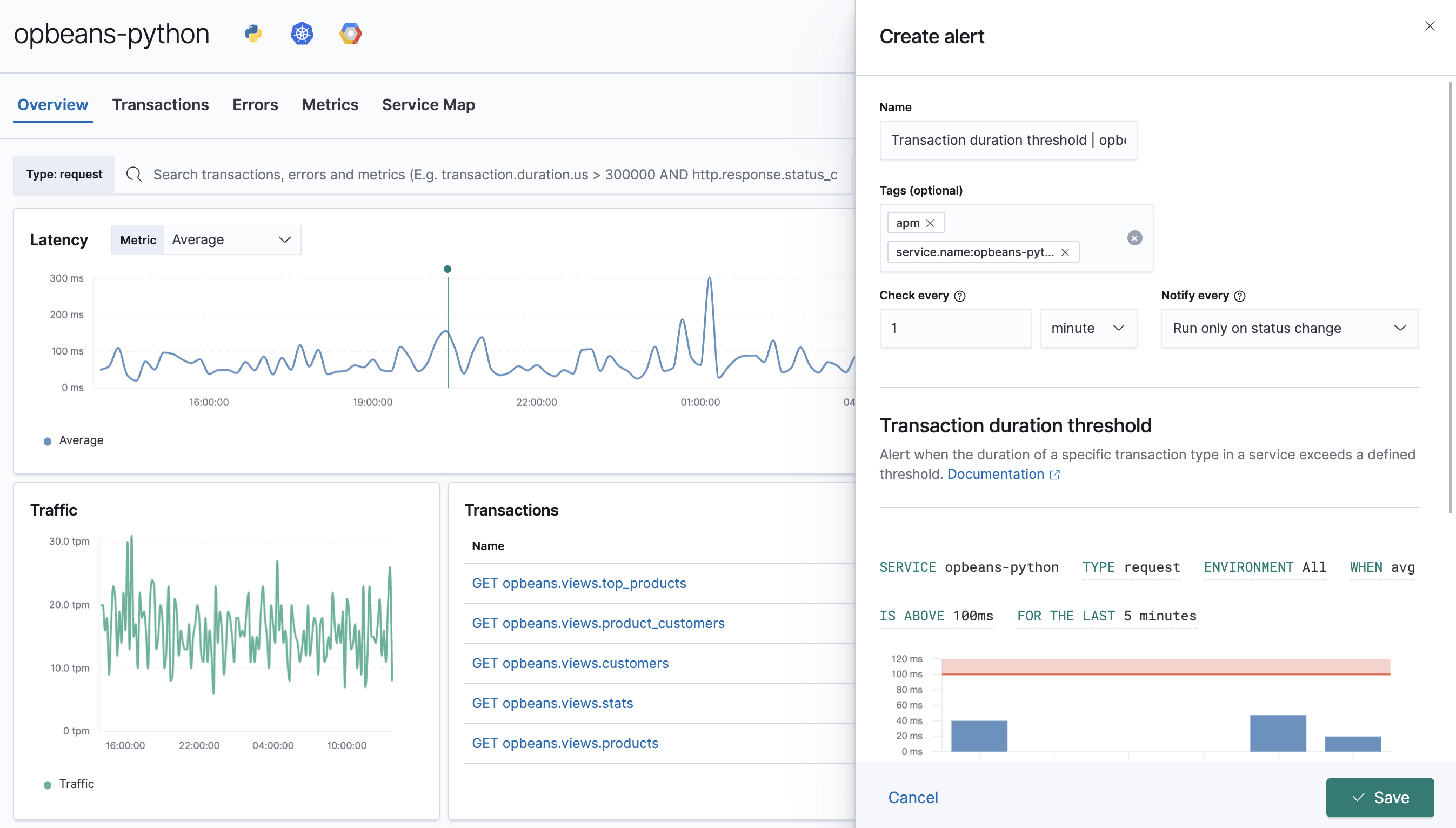 Create an alert in the APM app