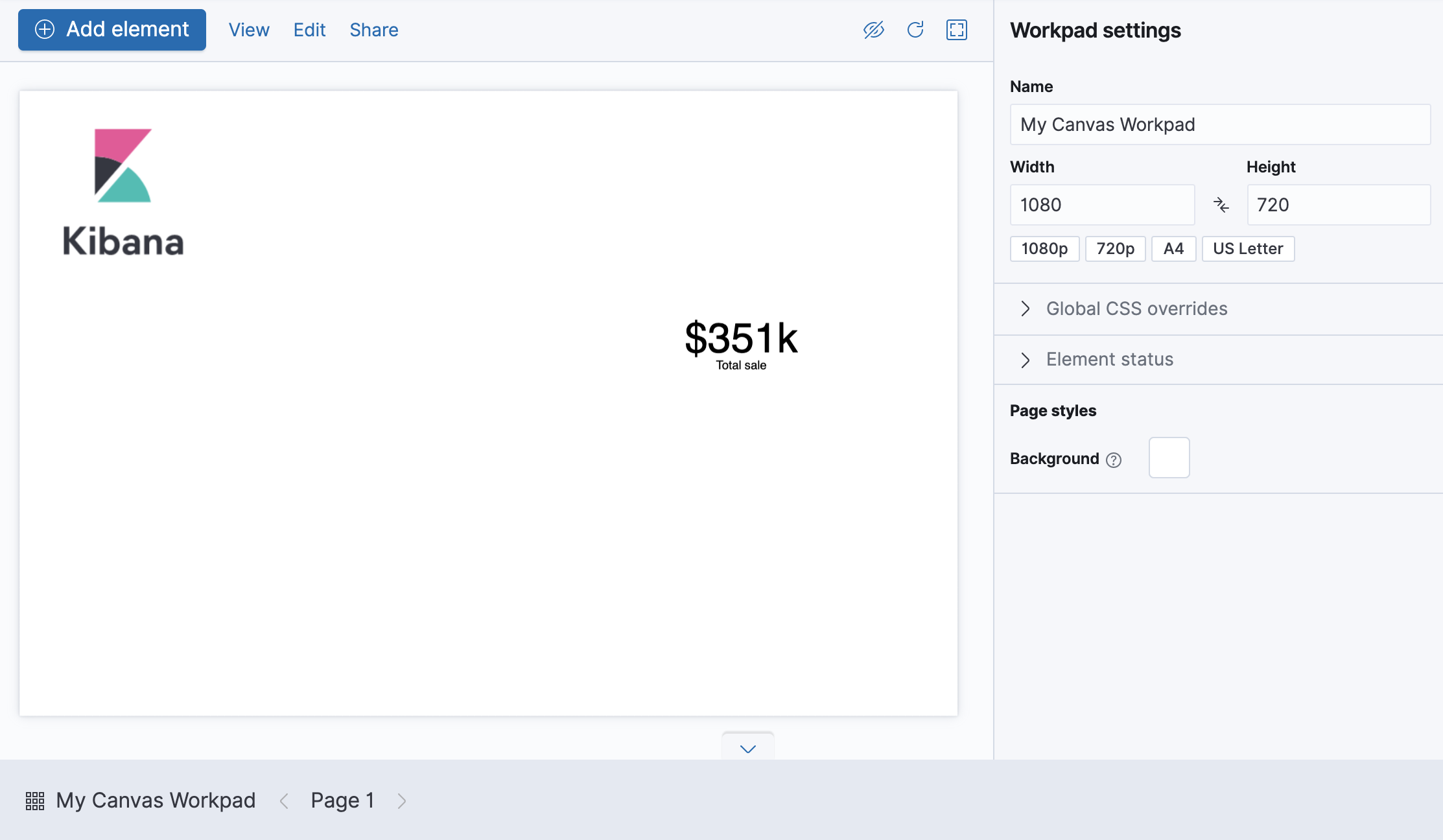 Image showing changes to the Canvas workpad