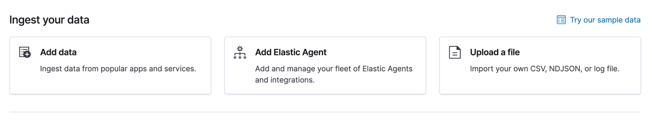 Built-in options for adding data to Kibana:  Add data