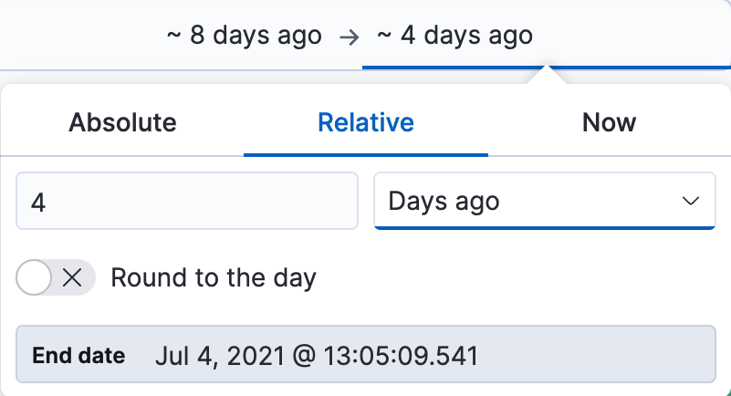 Time filter showing relative time