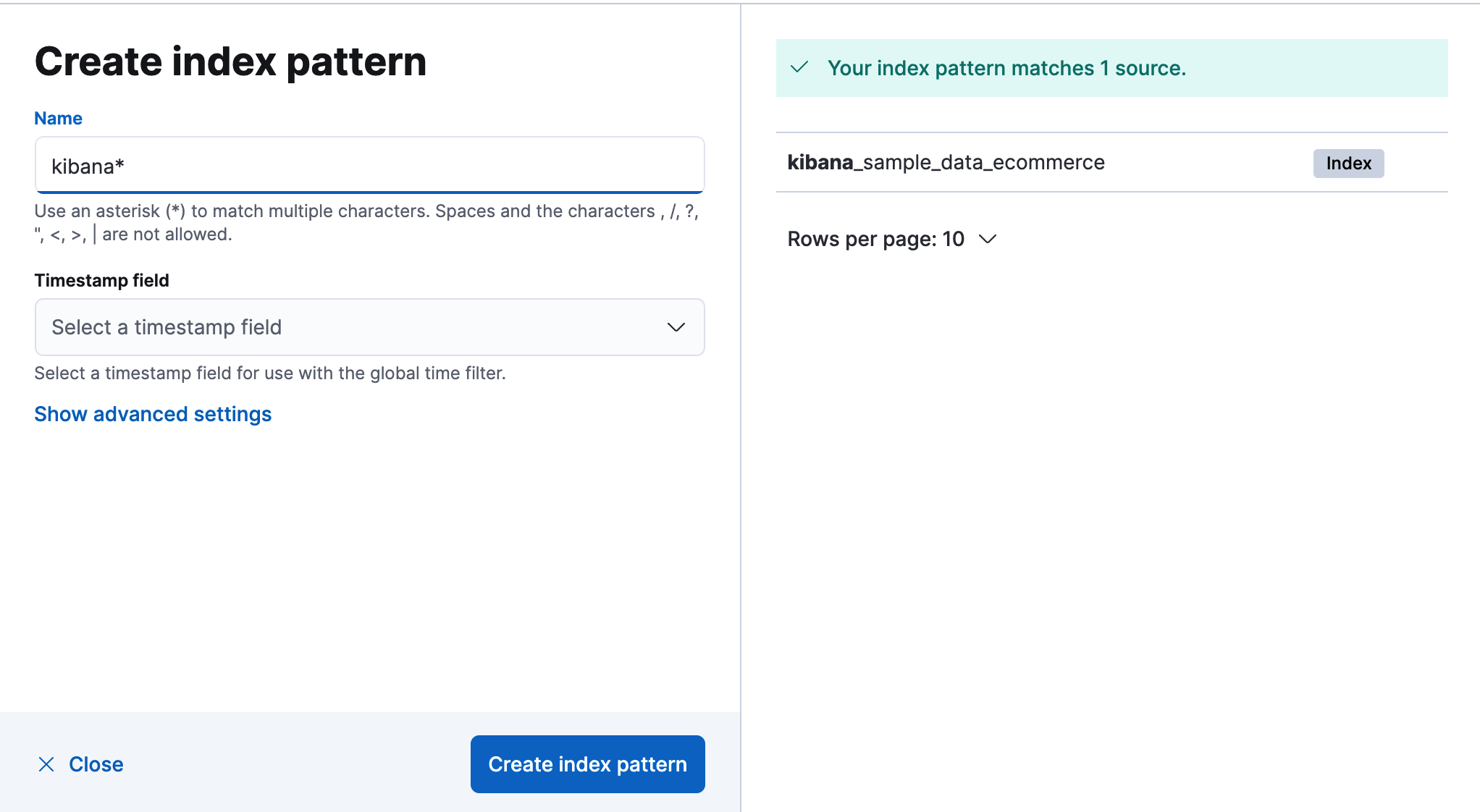 Create index pattern