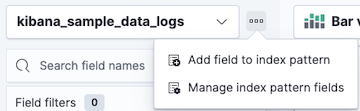 Dropdown menu located next to index pattern field with items for adding and managing fields