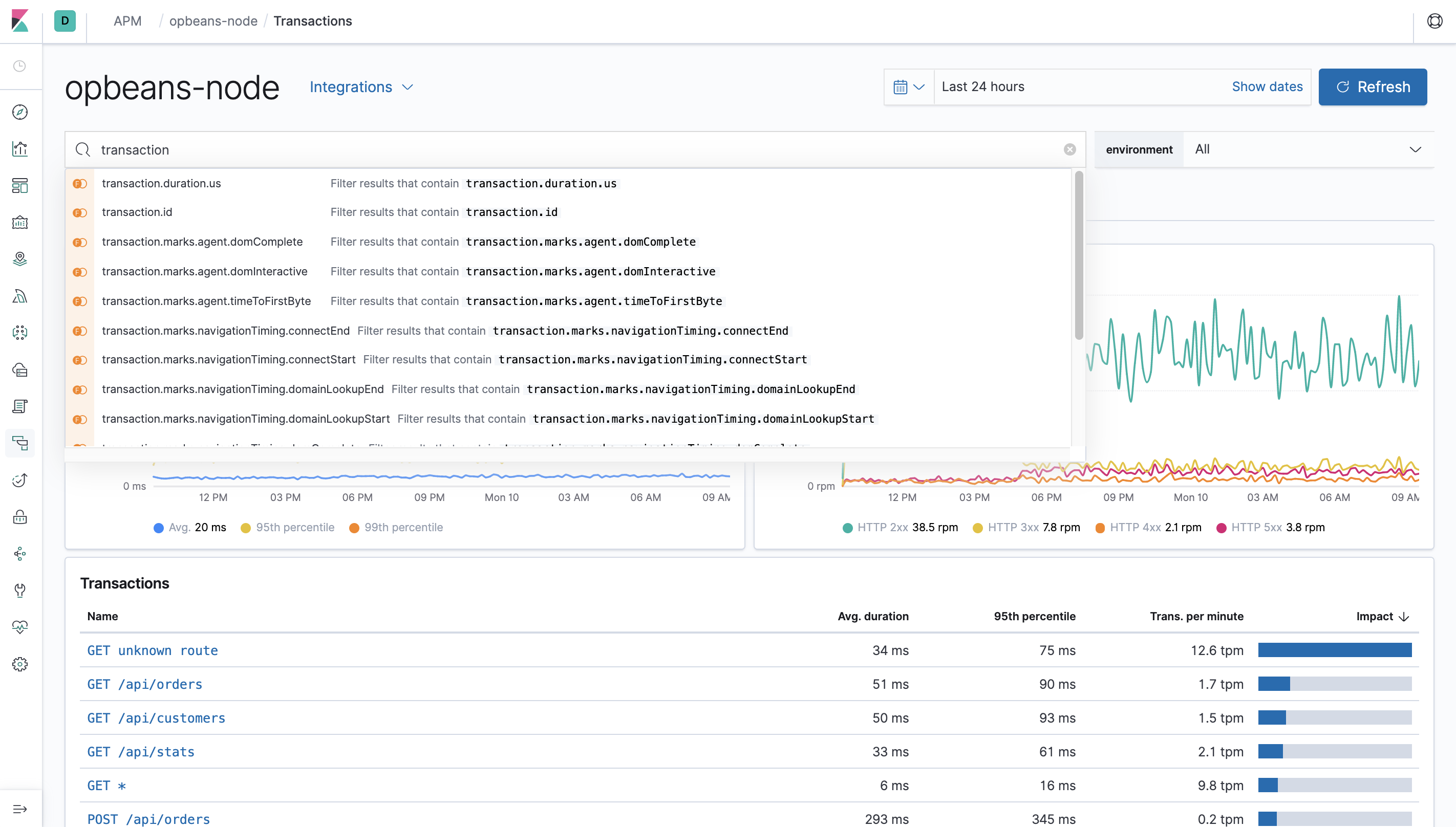 Example of the Kibana Query bar in APM UI in Kibana