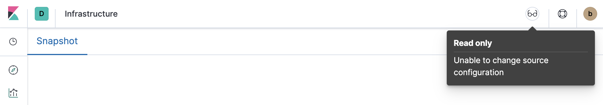 Example of Infrastructure’s read only access indicator in Kibana’s header