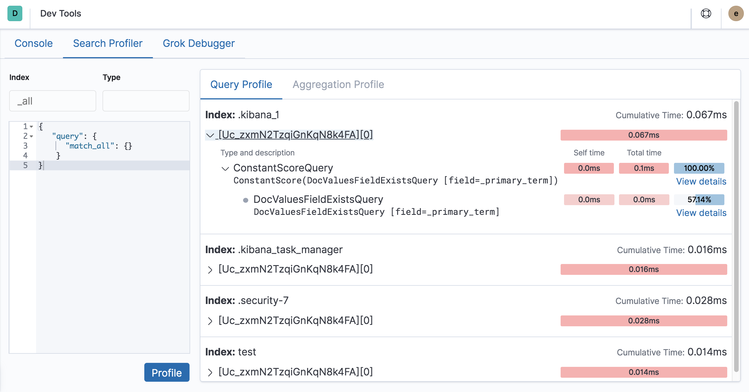 Search Profiler example