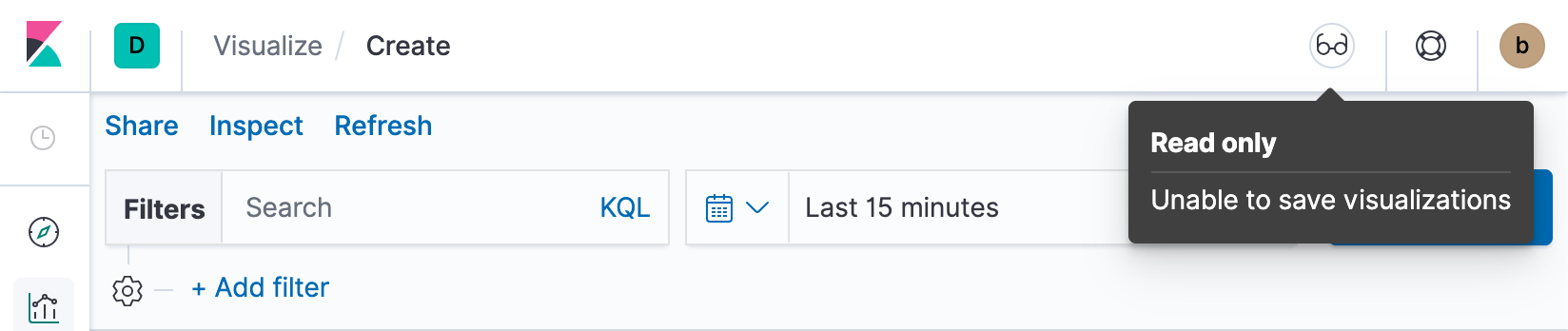Example of Visualize’s read only access indicator in Kibana’s header