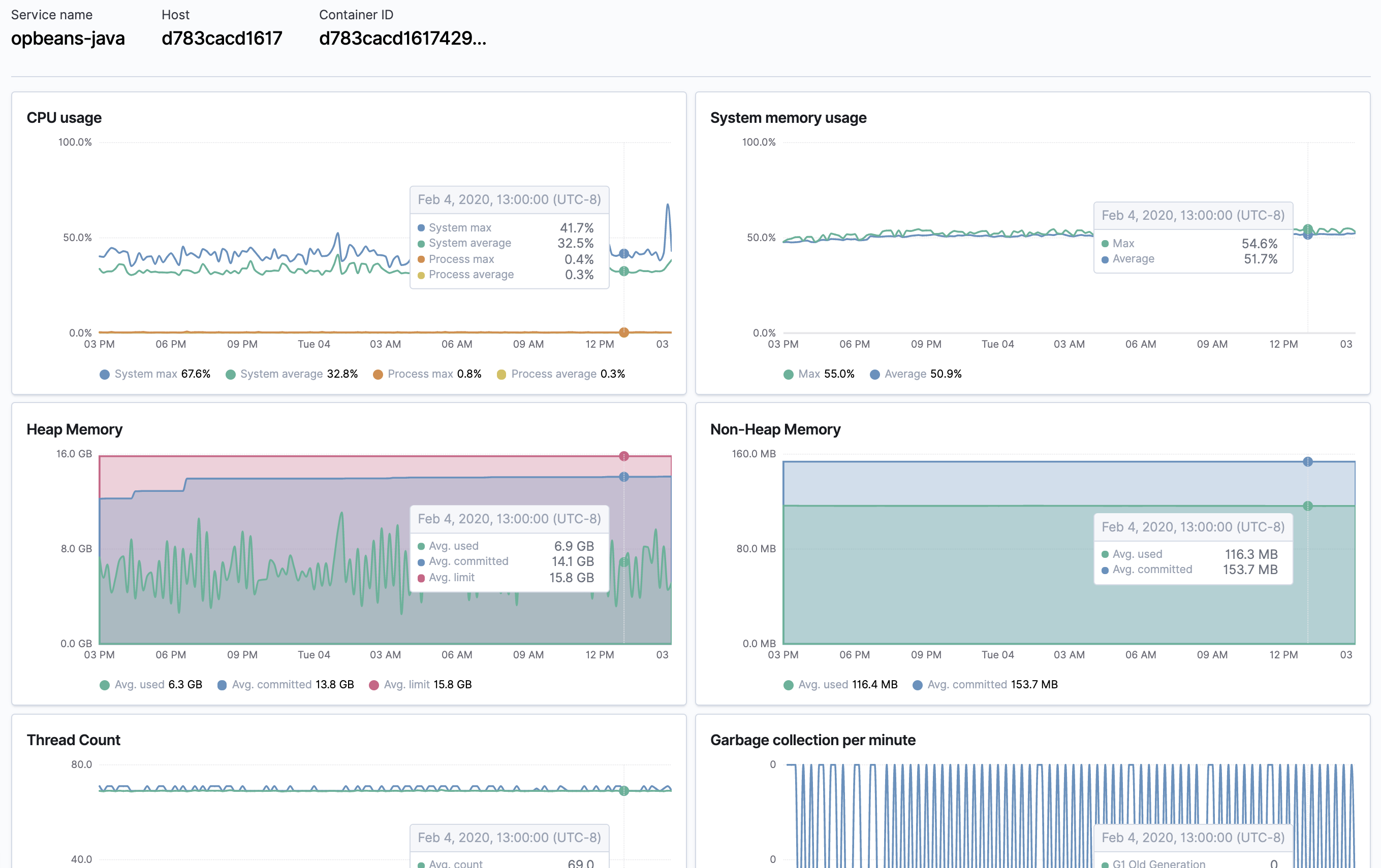 Example view of the Metrics overview for the Java Agent