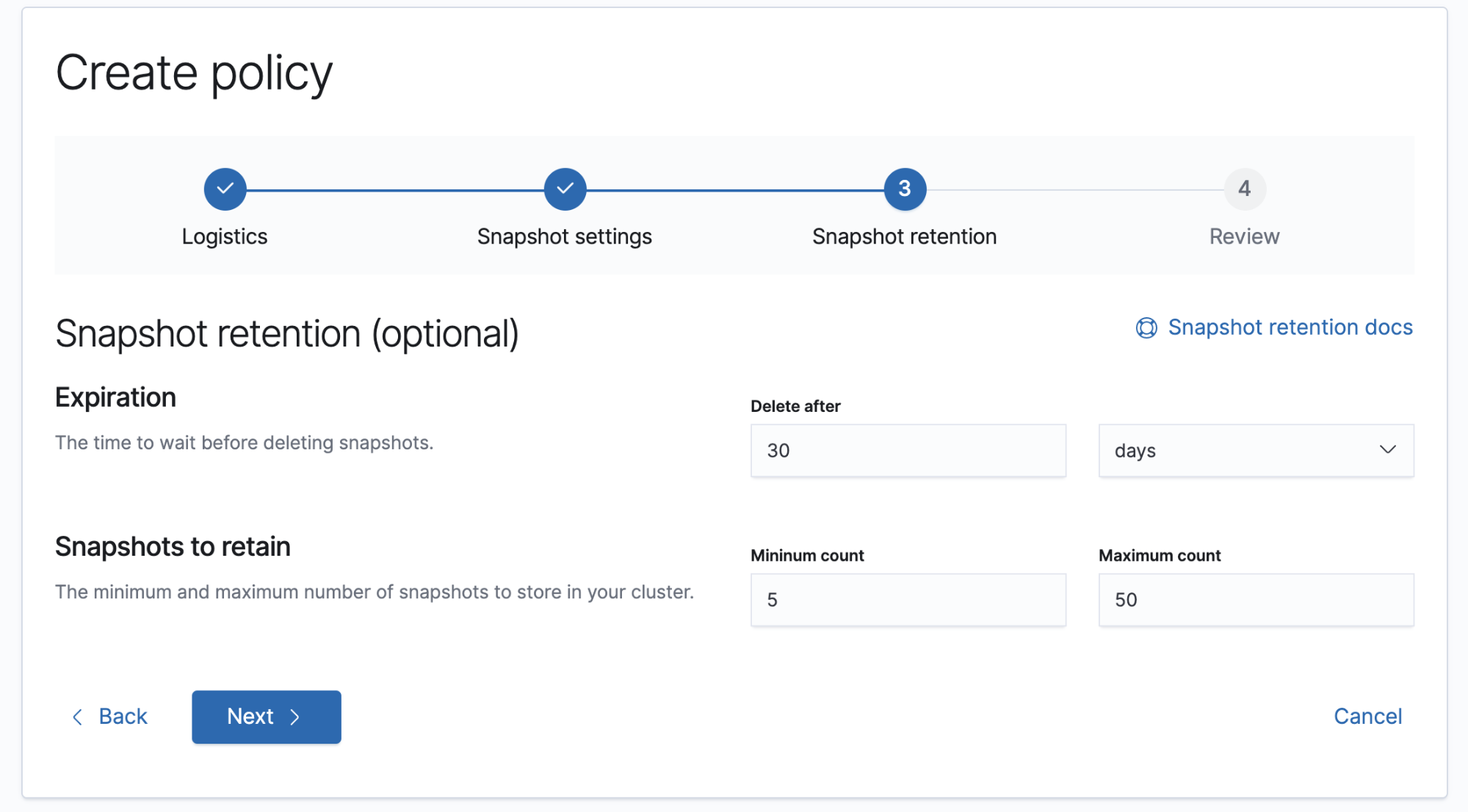 Snapshot Retention UI