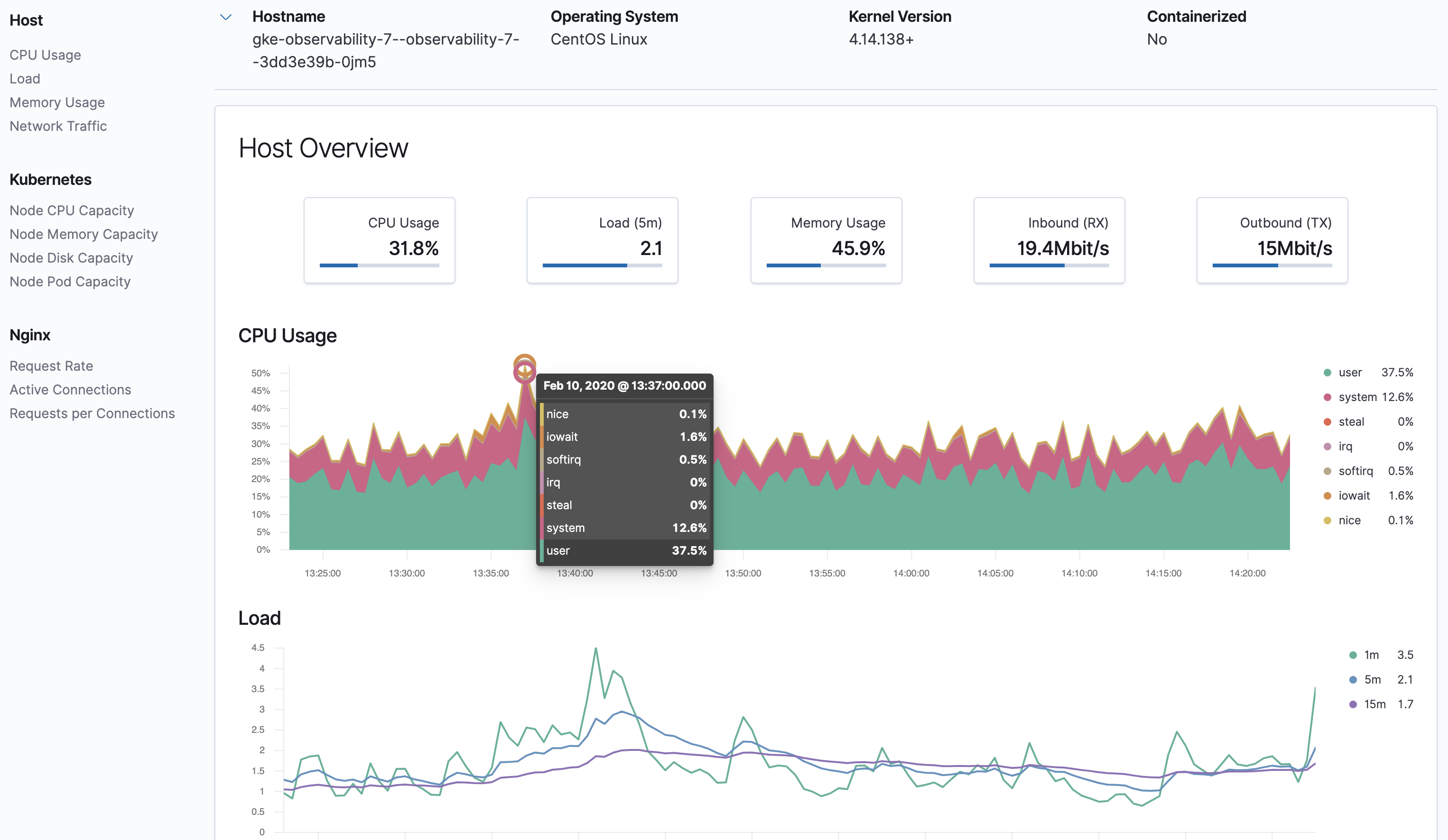 Infrastructure View Metrics in Kibana