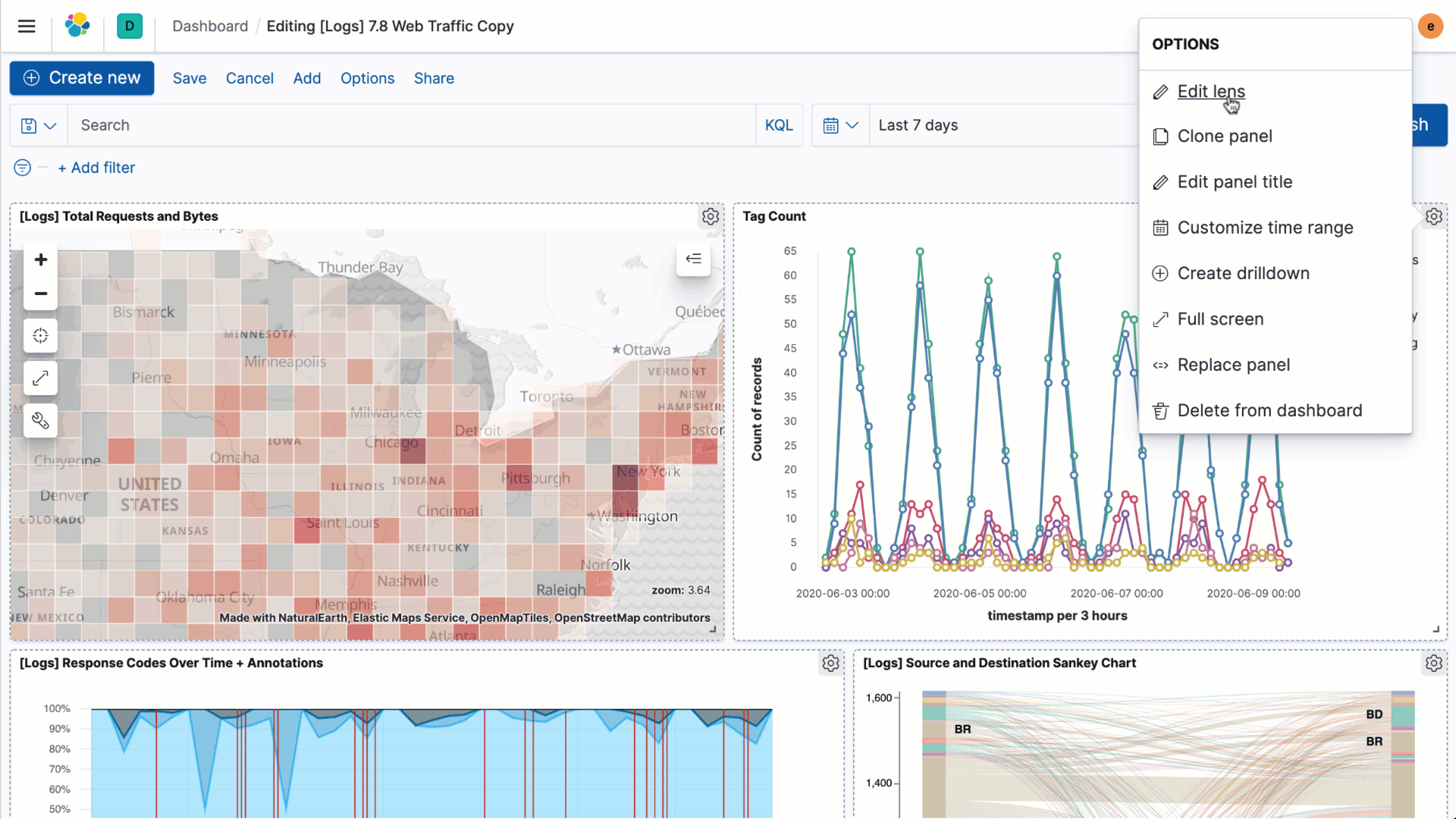 Edit visualization from dashboard