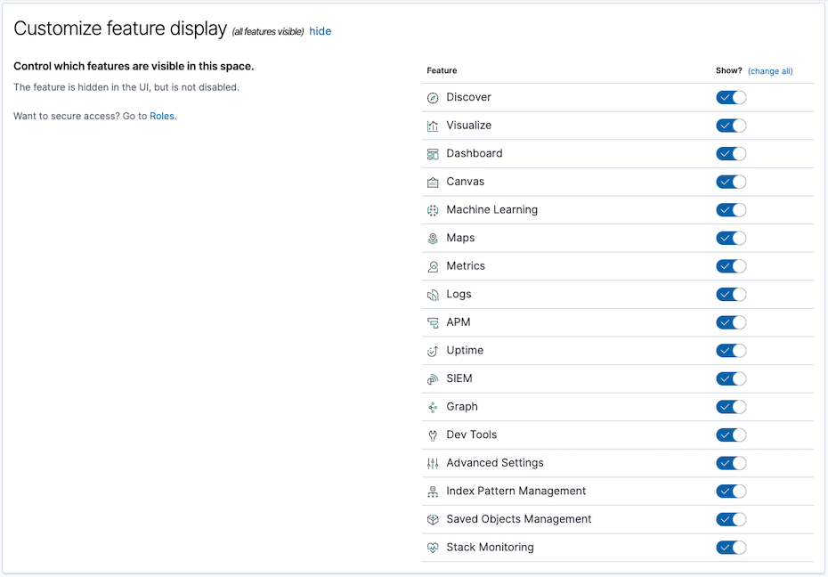 Controlling features visiblity