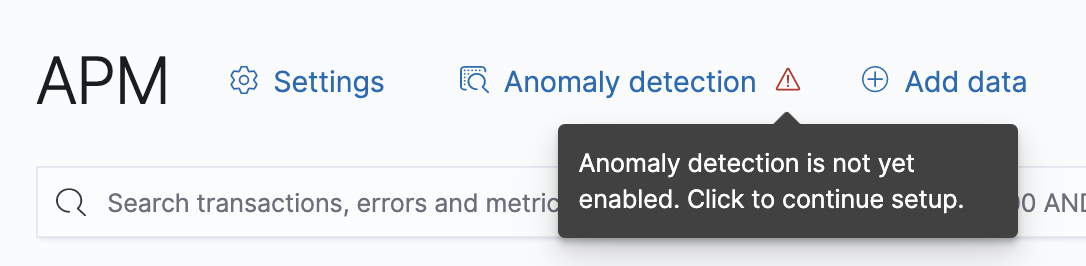 Example view of anomaly alert in the APM app