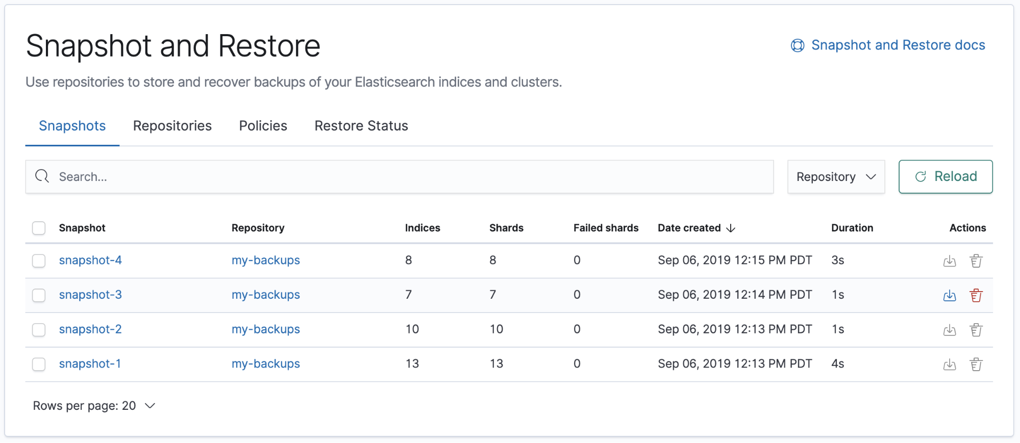 Snapshot list