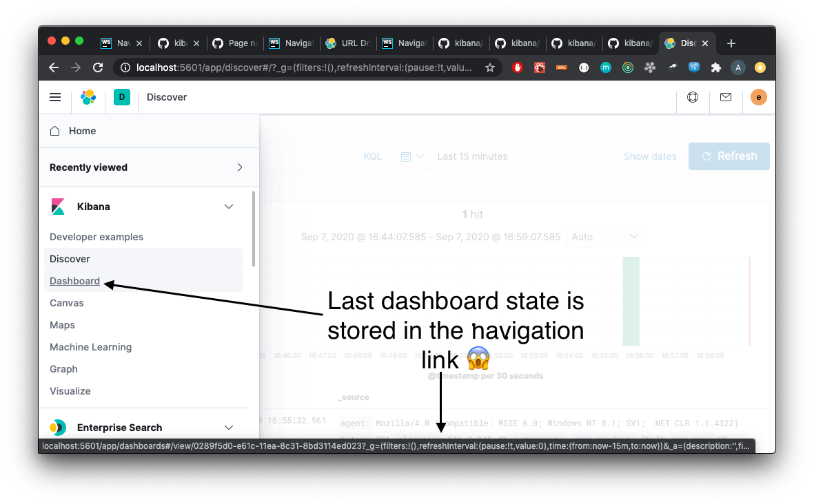 State is stored inside the navigation link