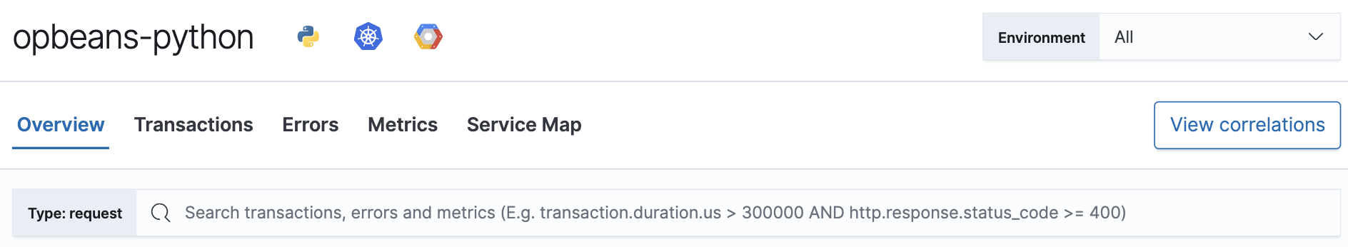 Global filters available in the APM app in Kibana