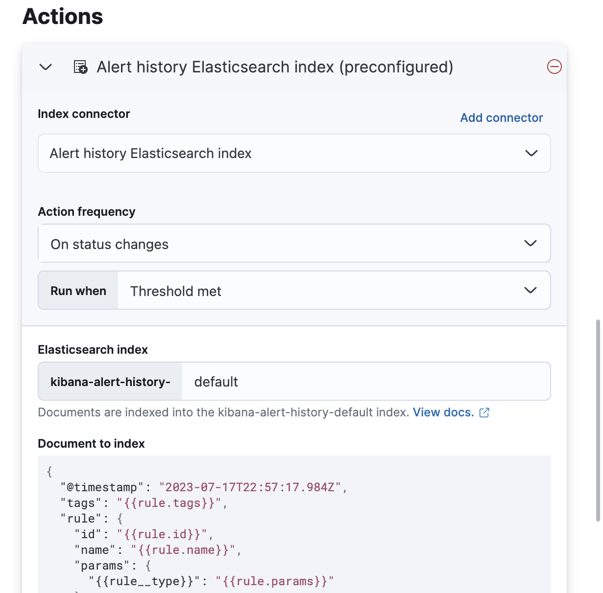 Select pre-configured alert history connectors