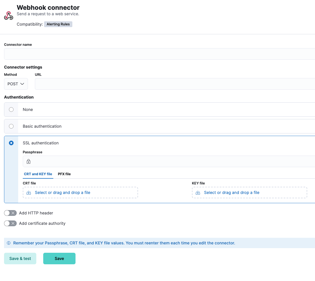 A screenshot displaying the new SSL authentication option in the UI