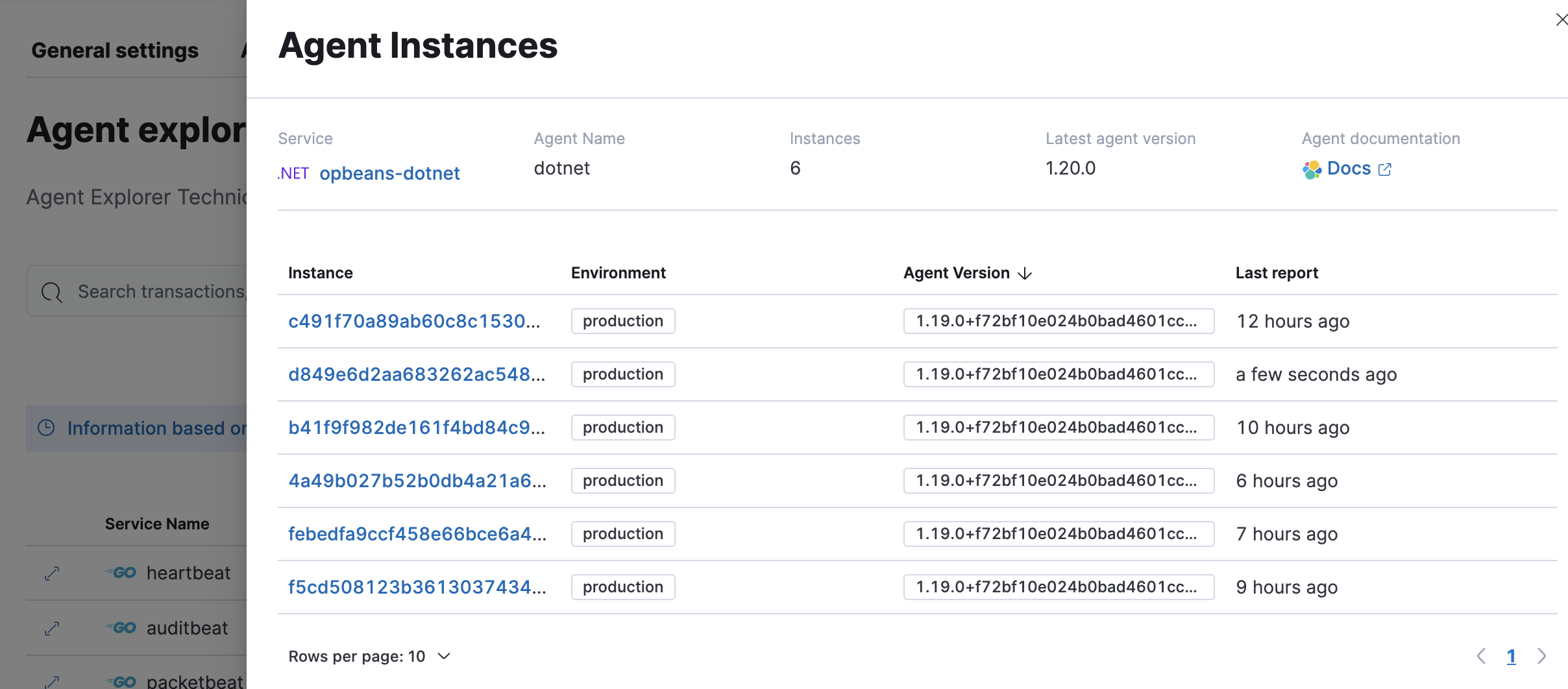 APM agent explorer flyout