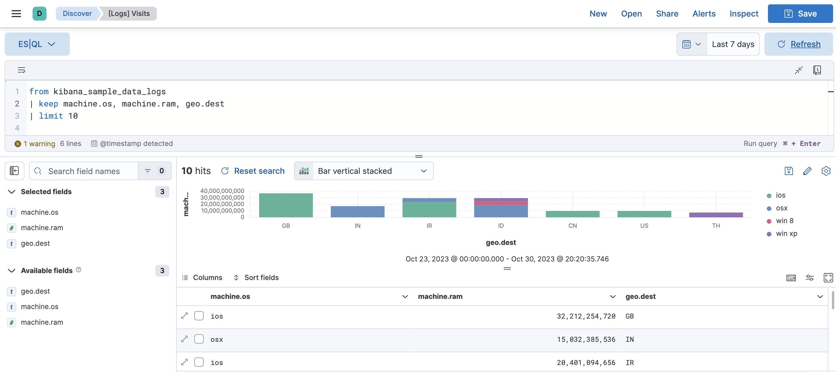 An image of the extended query result