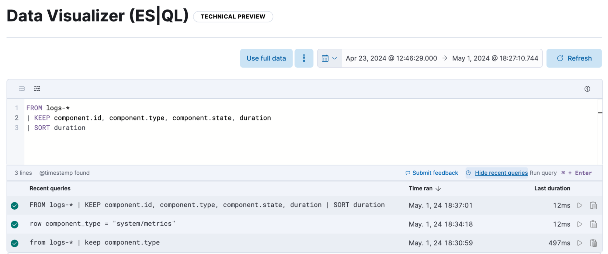 An image of data visualizer for ES|QL.