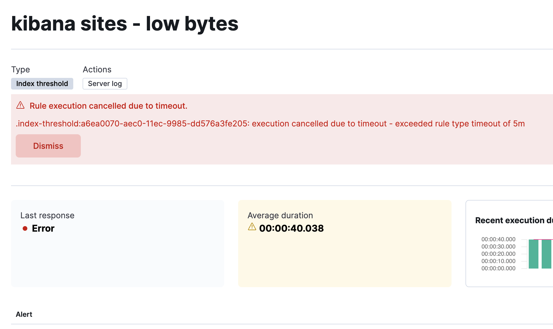 Rule details page with timeout error