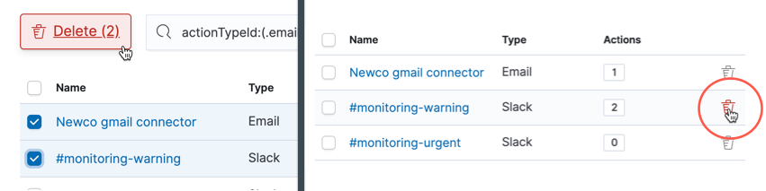 Deleting connectors individually or in bulk