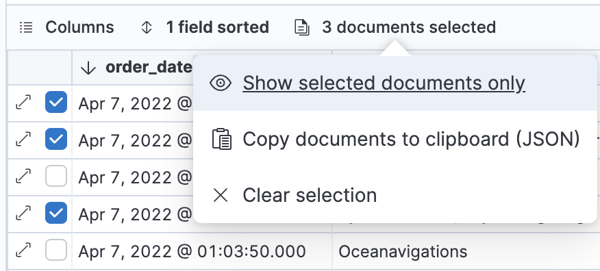 Compare data in the document table