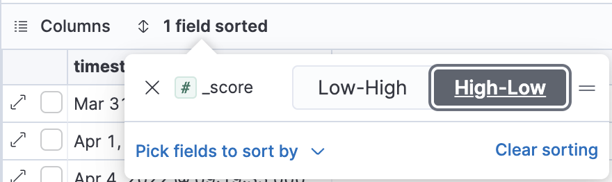 Field sorting popover