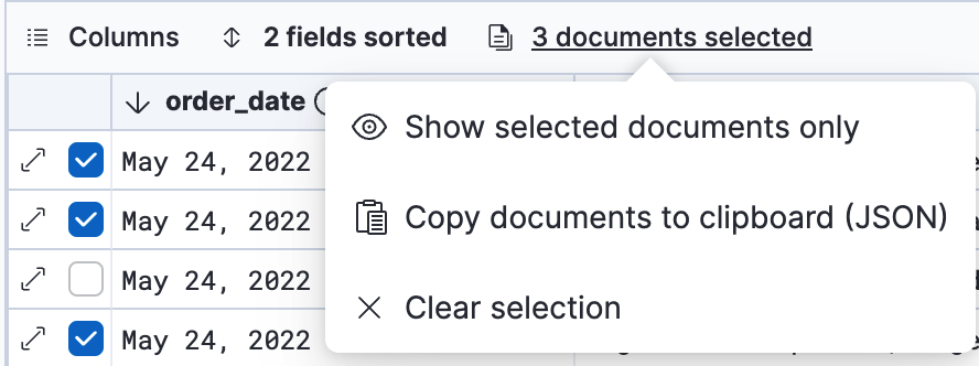 Compare data in the document table