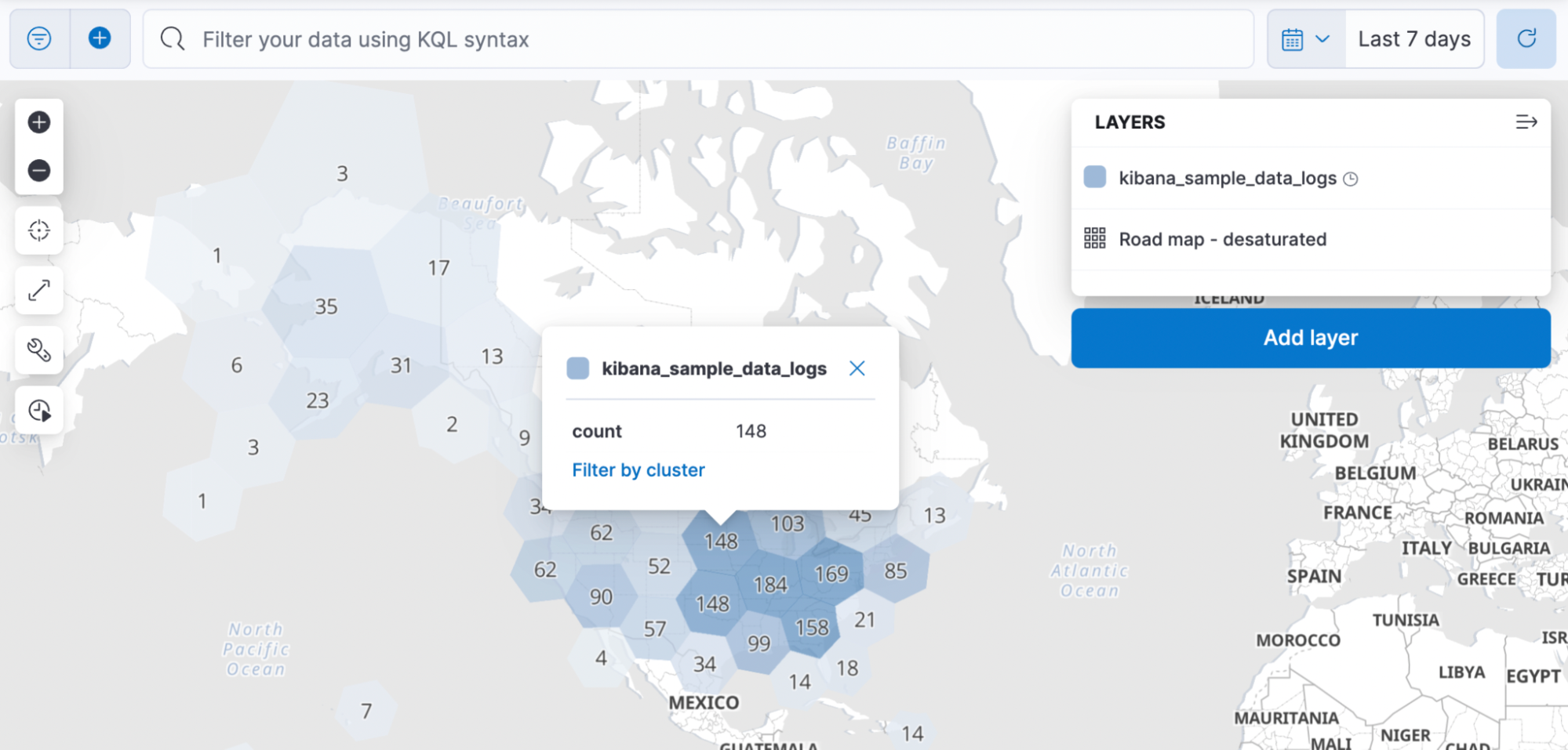 Tooltip showing filter by cluster option in a map