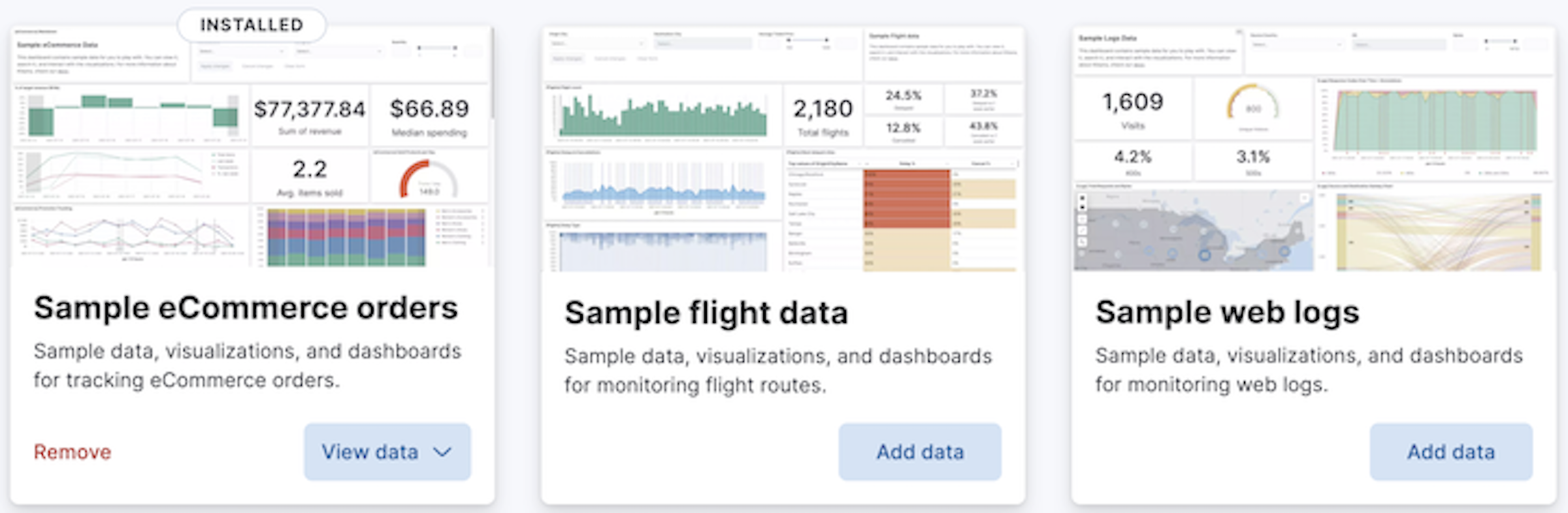 Add data UI for the sample data sets