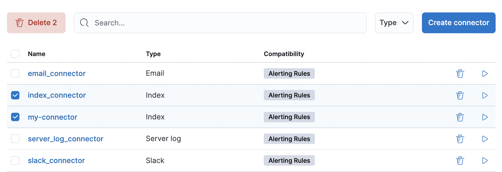 Deleting connectors individually or in bulk