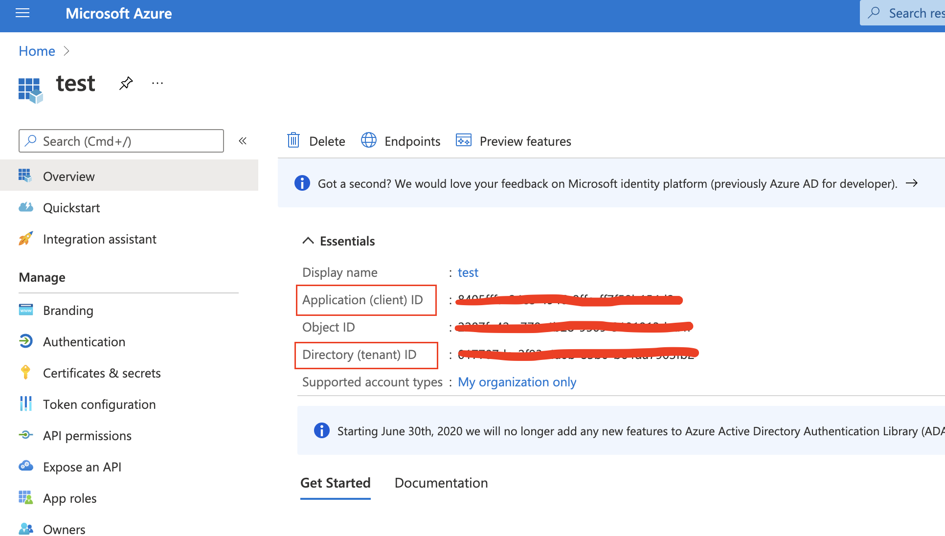 MS Exchange Client ID and Tenant ID configuration