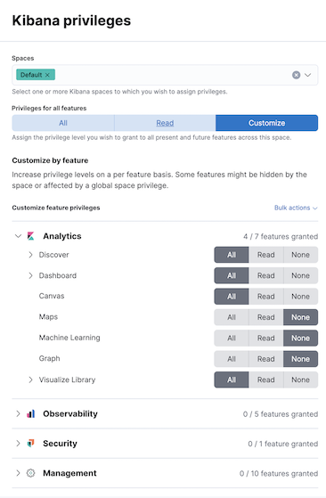 Controlling features visibility