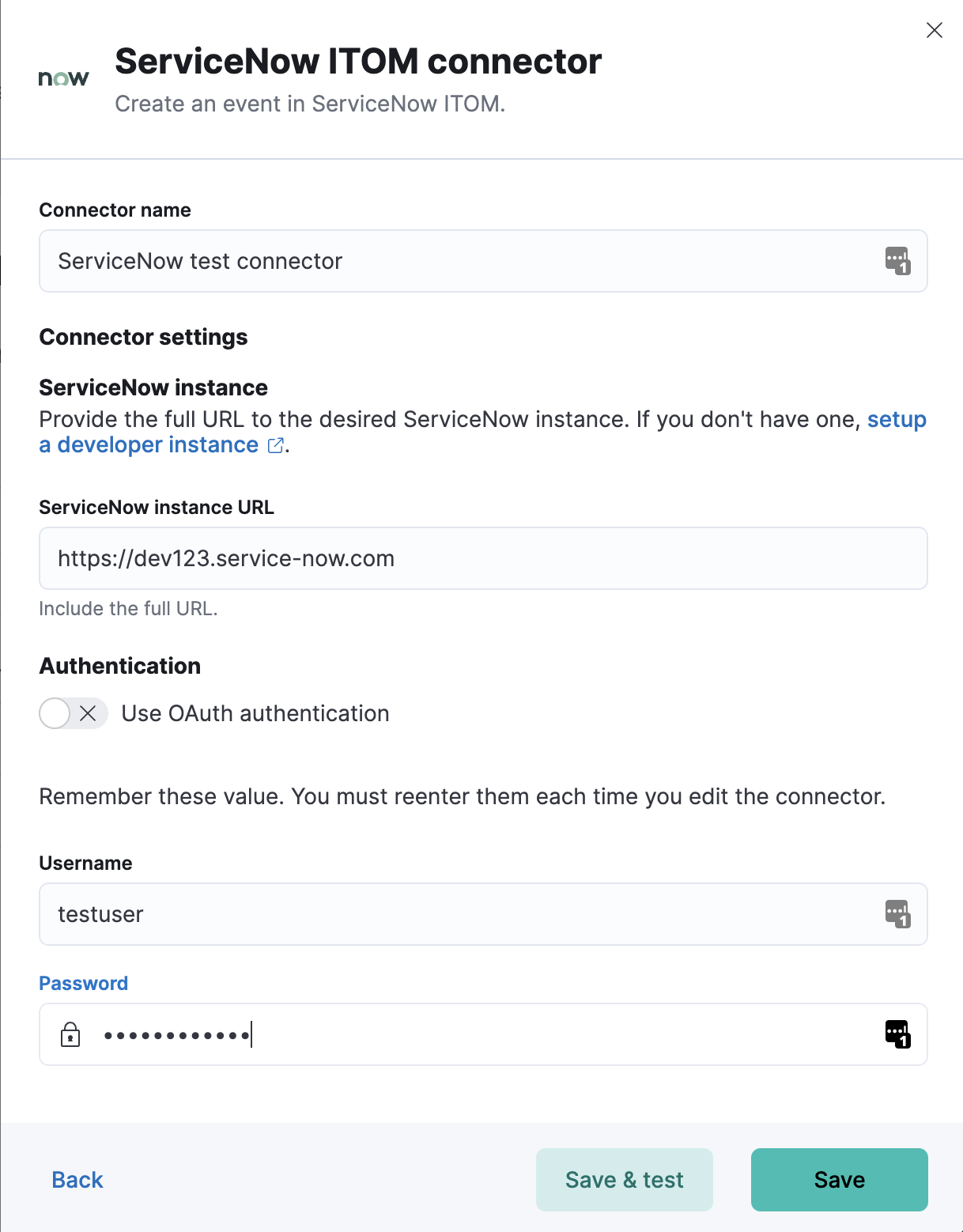 ServiceNow ITOM connector using basic auth