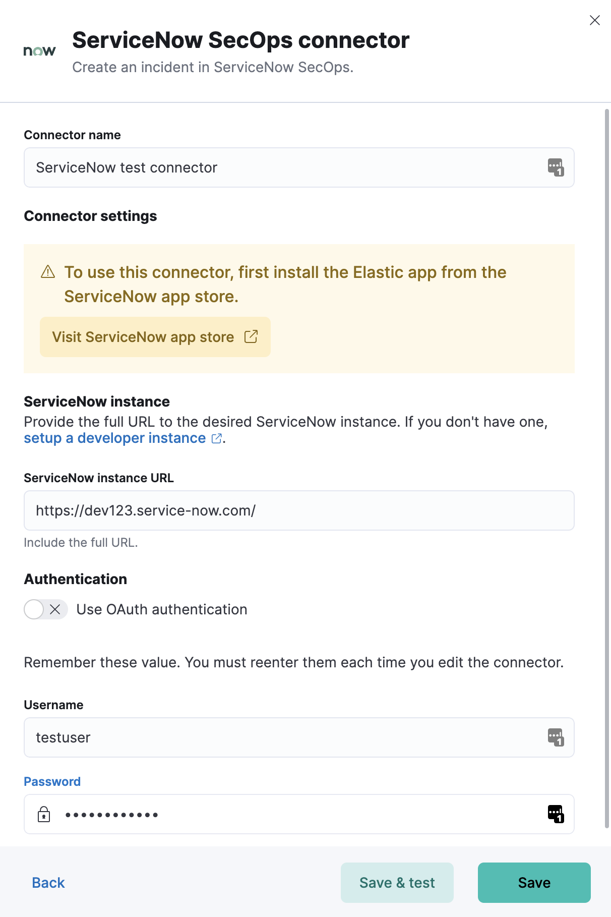 ServiceNow SecOps connector using basic auth