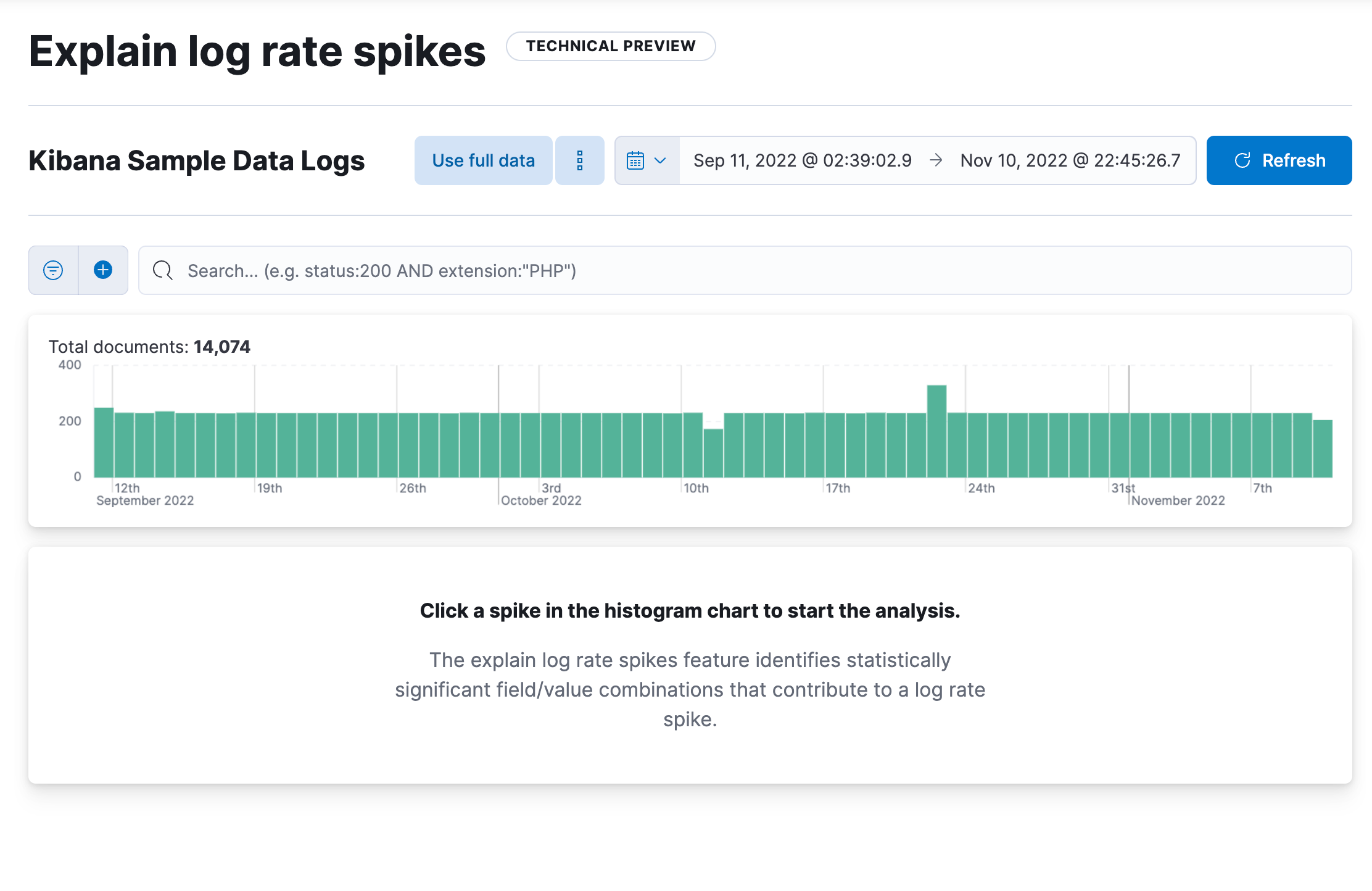 Log event histogram chart