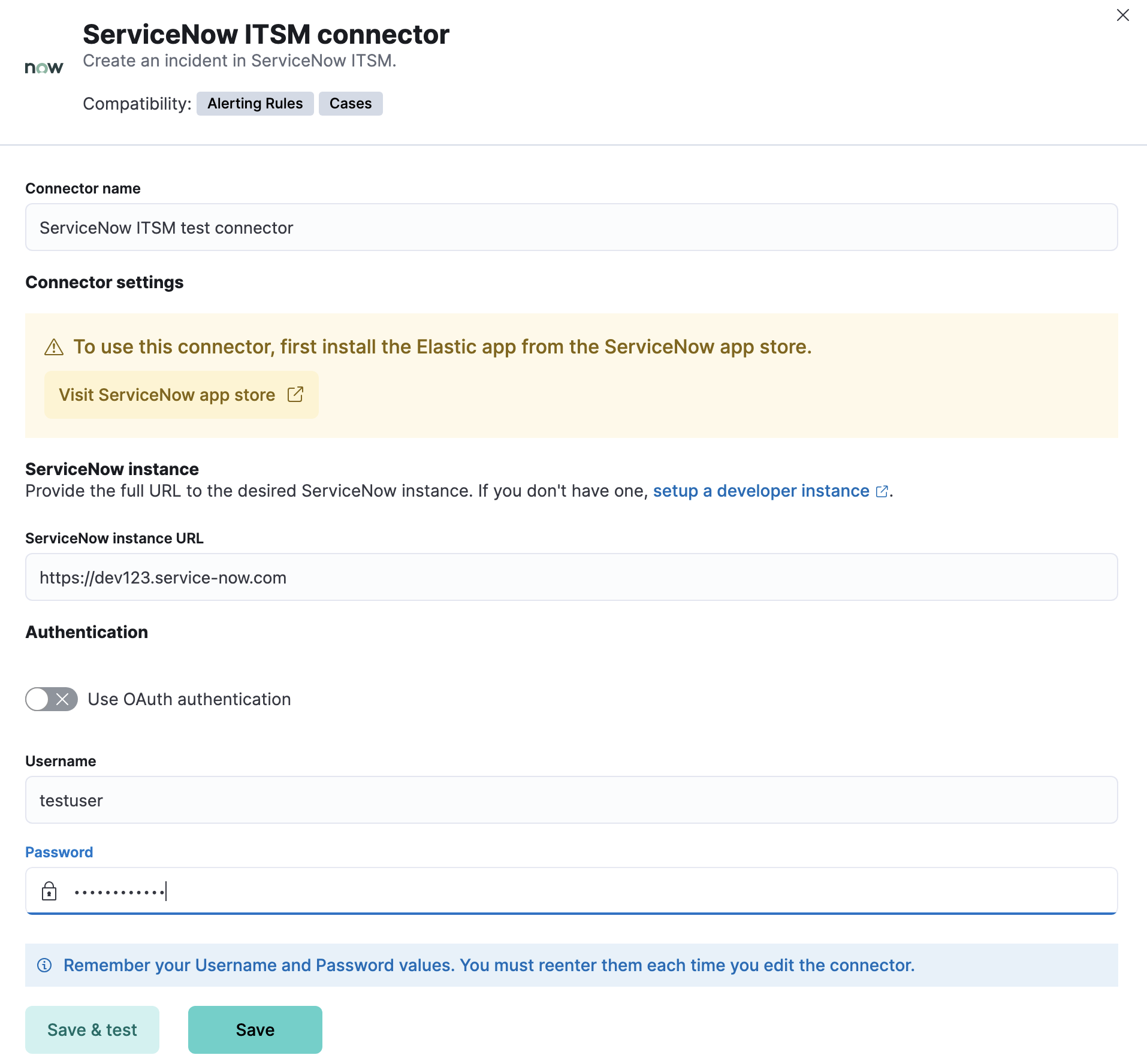 ServiceNow connector using basic auth