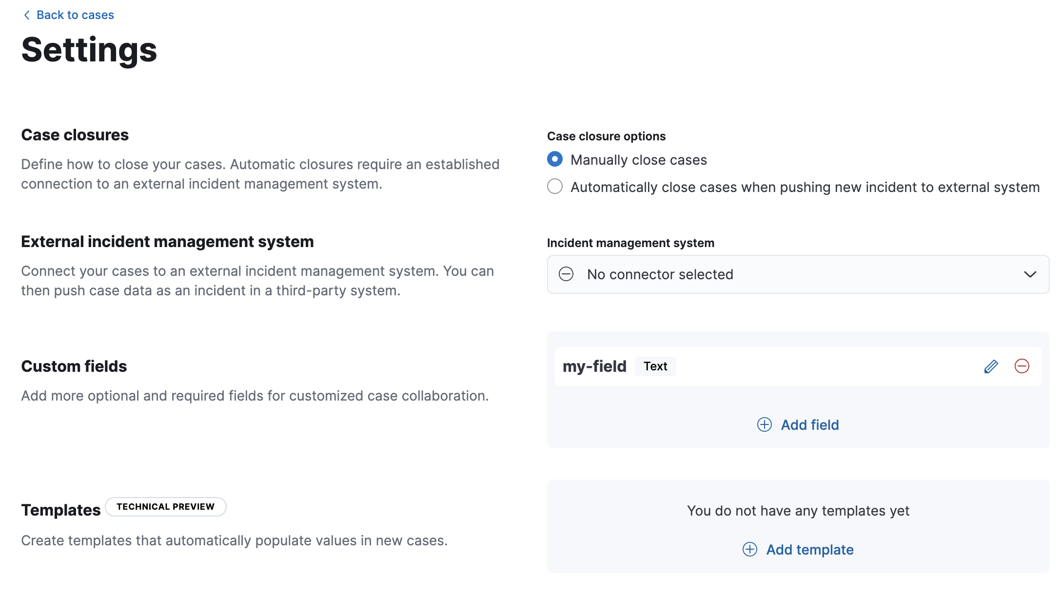 View case settings