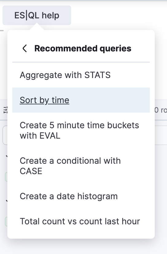 A list of suggestions to get started with an ES|QL query