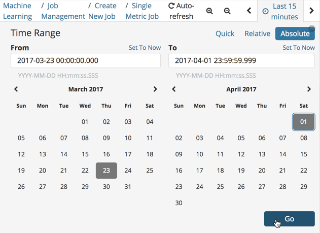 Setting the time range for the datafeed