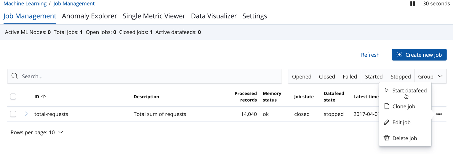 Start datafeed