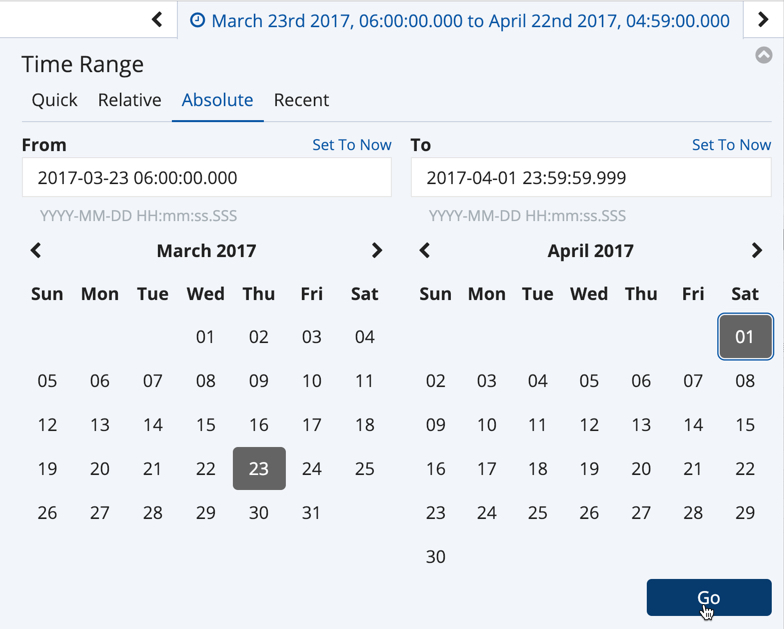 Setting the time range for the datafeed