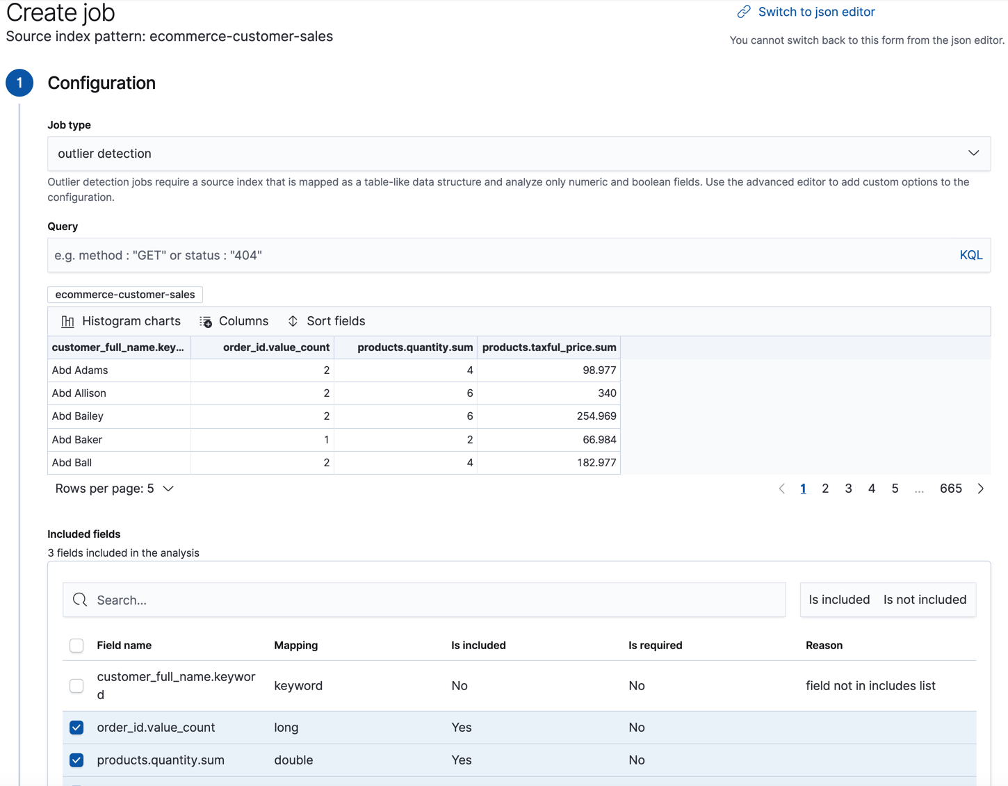 Create a data frame analytics job in Kibana