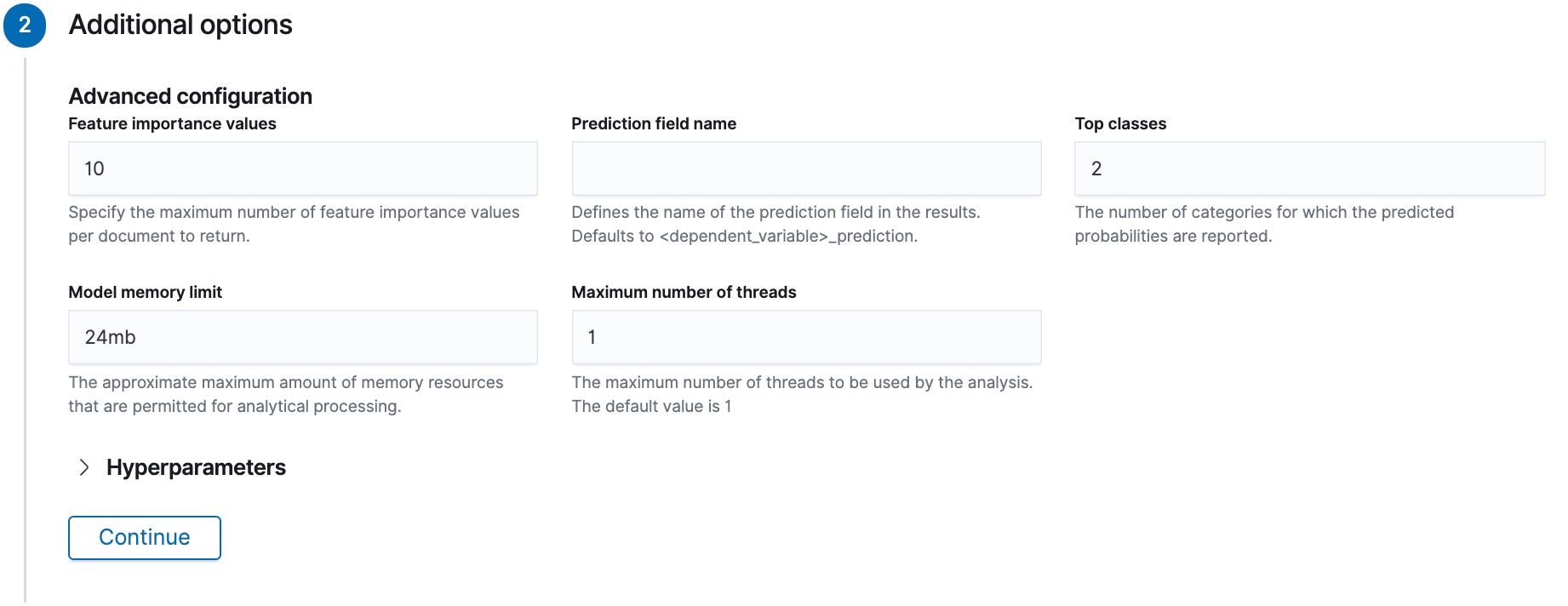 Creating a data frame analytics job in Kibana – advanced options